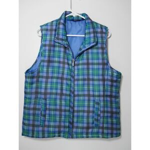 Indigo Plaid Puffer Full-Zip Vest in Blue, Green, Brown Size XL